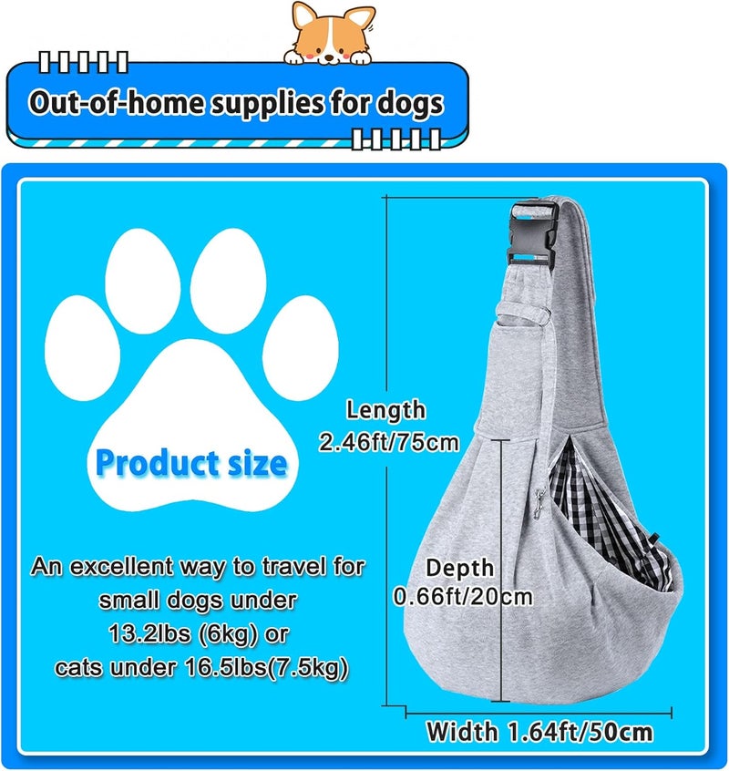 Kanemc Dog Sling Carrier for Small Dogs Cat Puppy Pets Up to 16.5lbs, Comfy Hard Bottom Support, Adjustable Padded Shoulder Strap, Hands-Free Dog Carrier Sling Bag for Outdoor Travel - Image 2
